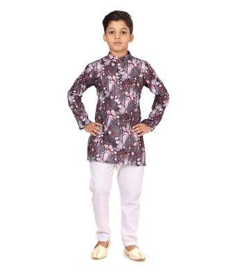 Boy's Brown Cotton Printed Kurta Churidar 2