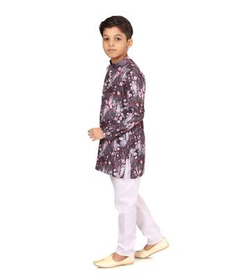 Boy's Brown Cotton Printed Kurta Churidar 3