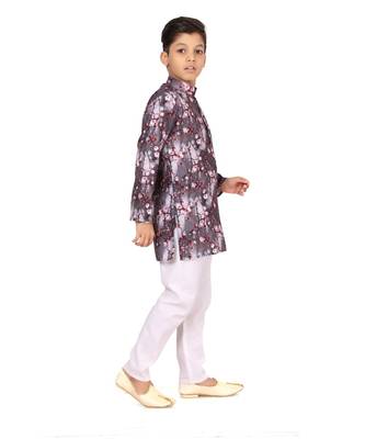 Boy's Brown Cotton Printed Kurta Churidar 4