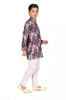 Boy's Brown Cotton Printed Kurta Churidar