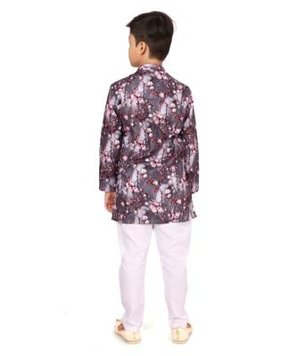 Boy's Brown Cotton Printed Kurta Churidar 5