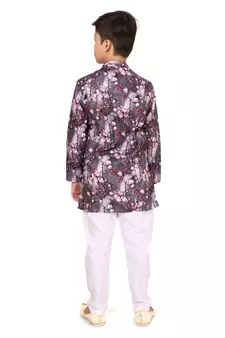 Boy's Brown Cotton Printed Kurta Churidar