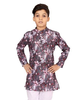 Boy's Brown Cotton Printed Kurta Churidar 6