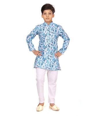 Boy's Off White Cotton Printed Kurta Churidar 2