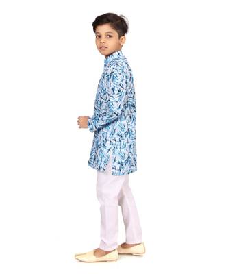 Boy's Off White Cotton Printed Kurta Churidar 3
