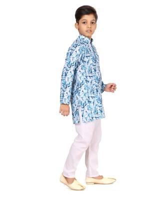 Boy's Off White Cotton Printed Kurta Churidar 4