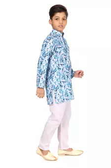 Boy's Off White Cotton Printed Kurta Churidar
