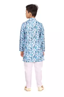 Boy's Off White Cotton Printed Kurta Churidar