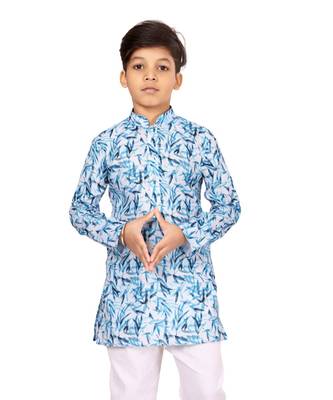 Boy's Off White Cotton Printed Kurta Churidar 6