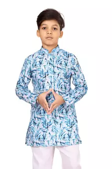 Boy's Off White Cotton Printed Kurta Churidar