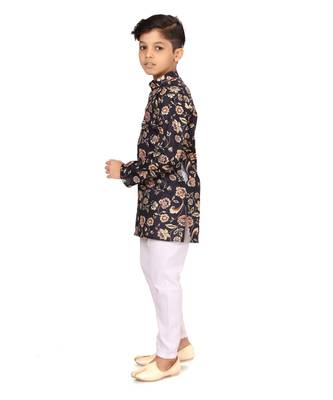 Boy's Black Cotton Printed Kurta Churidar 3