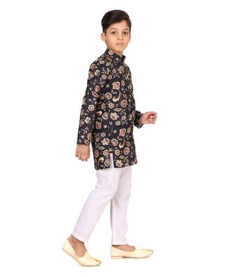 Boy's Black Cotton Printed Kurta Churidar 4