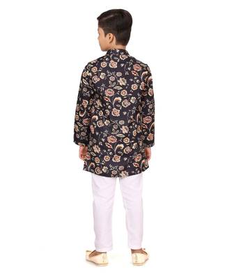 Boy's Black Cotton Printed Kurta Churidar 5