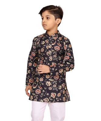 Boy's Black Cotton Printed Kurta Churidar 6