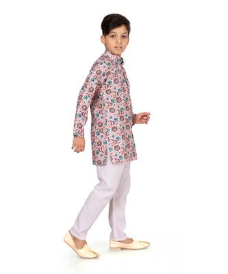 Boy's Light Pink Cotton Printed Kurta Churidar 3