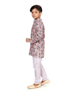 Boy's Light Pink Cotton Printed Kurta Churidar 4