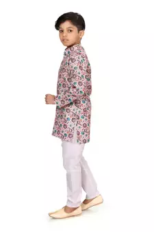 Boy's Light Pink Cotton Printed Kurta Churidar