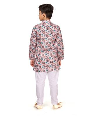 Boy's Light Pink Cotton Printed Kurta Churidar 5