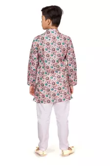 Boy's Light Pink Cotton Printed Kurta Churidar