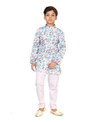 Boy's Off White Cotton Printed Kurta Churidar 2