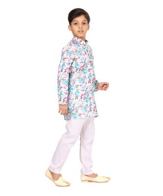 Boy's Off White Cotton Printed Kurta Churidar 3
