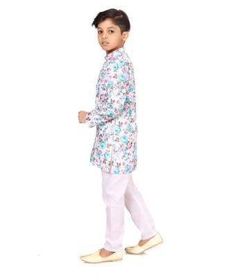 Boy's Off White Cotton Printed Kurta Churidar 4