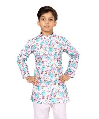 Boy's Off White Cotton Printed Kurta Churidar 6