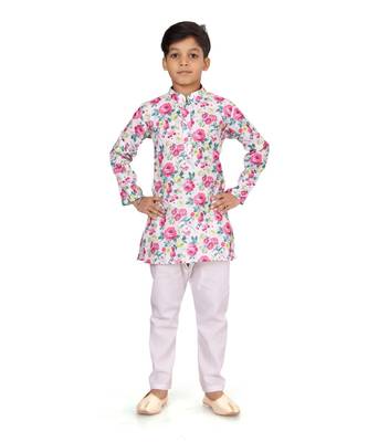 Boy's Off White Cotton Printed Kurta Churidar 2