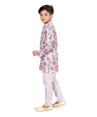 Boy's Off White Cotton Printed Kurta Churidar 3