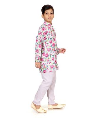 Boy's Off White Cotton Printed Kurta Churidar 4