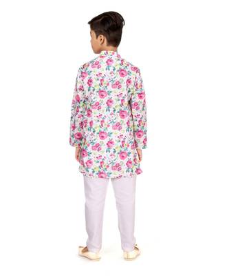Boy's Off White Cotton Printed Kurta Churidar 5