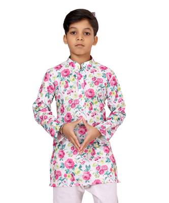 Boy's Off White Cotton Printed Kurta Churidar 6