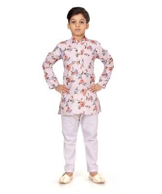 Boy's Off White Cotton Printed Kurta Churidar 2