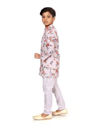 Boy's Off White Cotton Printed Kurta Churidar 3
