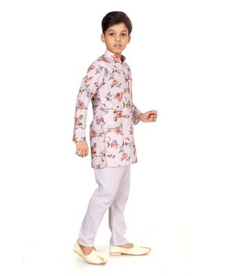 Boy's Off White Cotton Printed Kurta Churidar 4