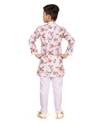 Boy's Off White Cotton Printed Kurta Churidar 5