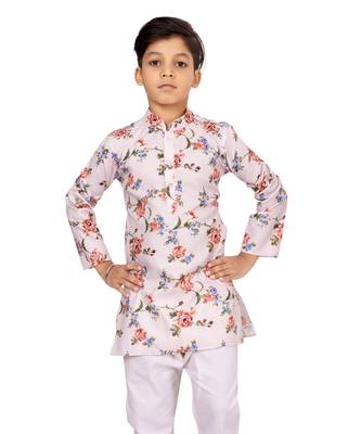 Boy's Off White Cotton Printed Kurta Churidar 6