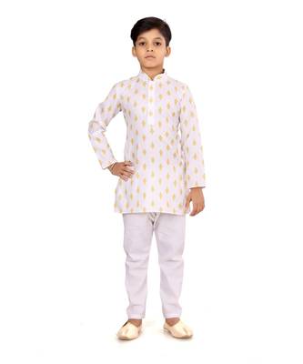 Boy's Off White Cotton Printed Kurta Churidar 2