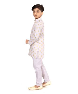 Boy's Off White Cotton Printed Kurta Churidar 3