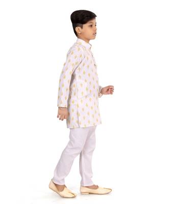 Boy's Off White Cotton Printed Kurta Churidar 4