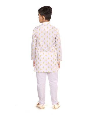 Boy's Off White Cotton Printed Kurta Churidar 5