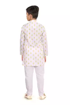 Boy's Off White Cotton Printed Kurta Churidar