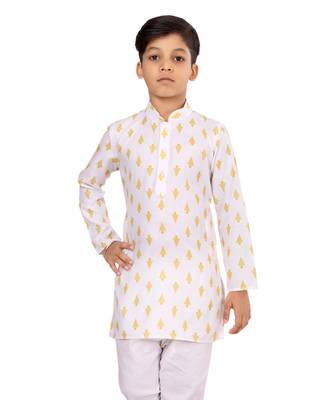 Boy's Off White Cotton Printed Kurta Churidar 6