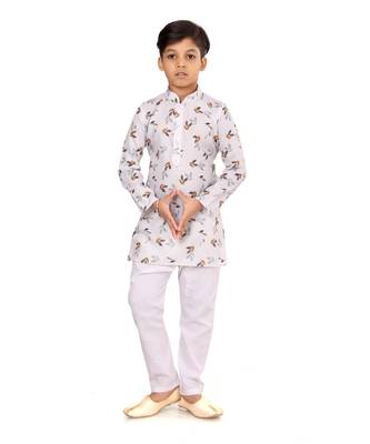 Boy's Off White Cotton Printed Kurta Churidar 2