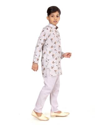 Boy's Off White Cotton Printed Kurta Churidar 4