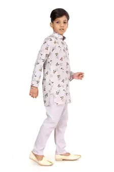 Boy's Off White Cotton Printed Kurta Churidar