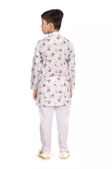 Boy's Off White Cotton Printed Kurta Churidar
