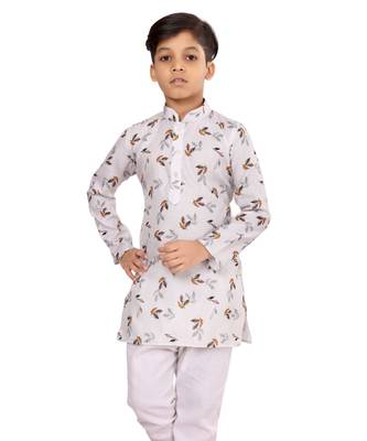 Boy's Off White Cotton Printed Kurta Churidar 6