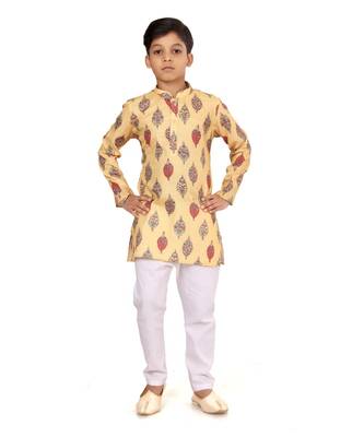 Boy's Yellow Cotton Printed Kurta Churidar 2