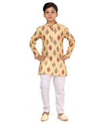 Boy's Yellow Cotton Printed Kurta Churidar